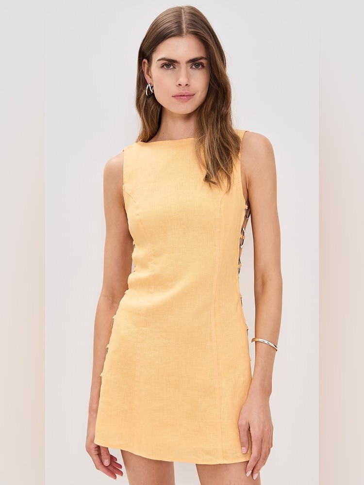 Vrg Girl Discoteca Mini Linen Dress In Yellow